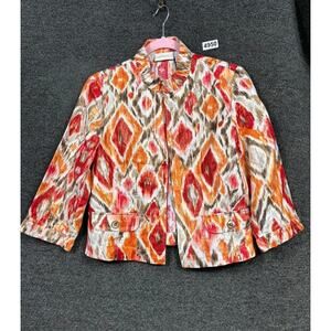 Chico’s Blurred Ikat Alegra Blazer Jacket Women Size 0 US 4 Multi Cropped Linen